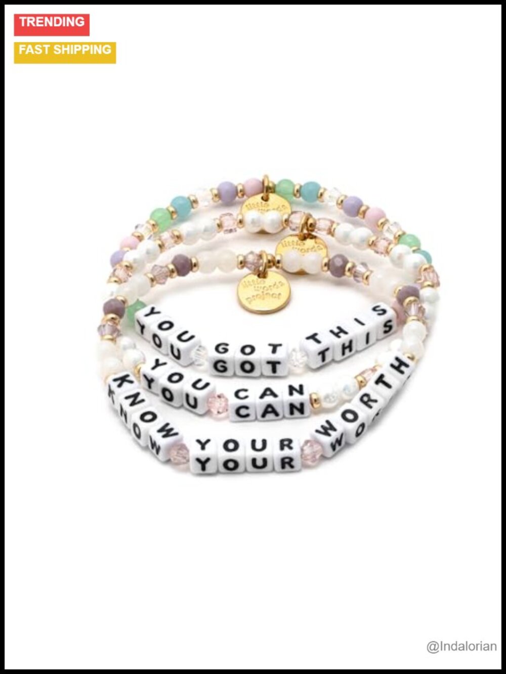 Gold Plated Stretch Beaded Bracelet Set of 3 Inspirational Stack